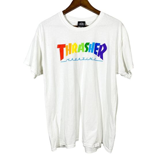 Thrasher Magazine Rainbow Tee Short Sleeve White Shirt - L - Picture 1 of 4